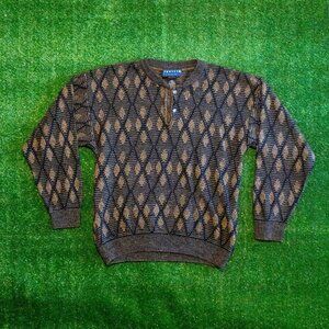 VINTAGE JANTZEN CLASSICS MENS SWEATER 90S GRANDPA STYLE GEOMETRIC SIZE LARGE